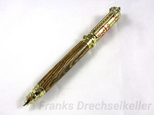 Kugelschreiber mit Bajonettverschluss Modell "Firefighter", Farbe Gold, Holz Bocote